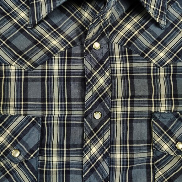 Wrangler Wrancher Pearl Snap Plaid Shirt Mens Large Western Rodeo - Picture 5 of 8